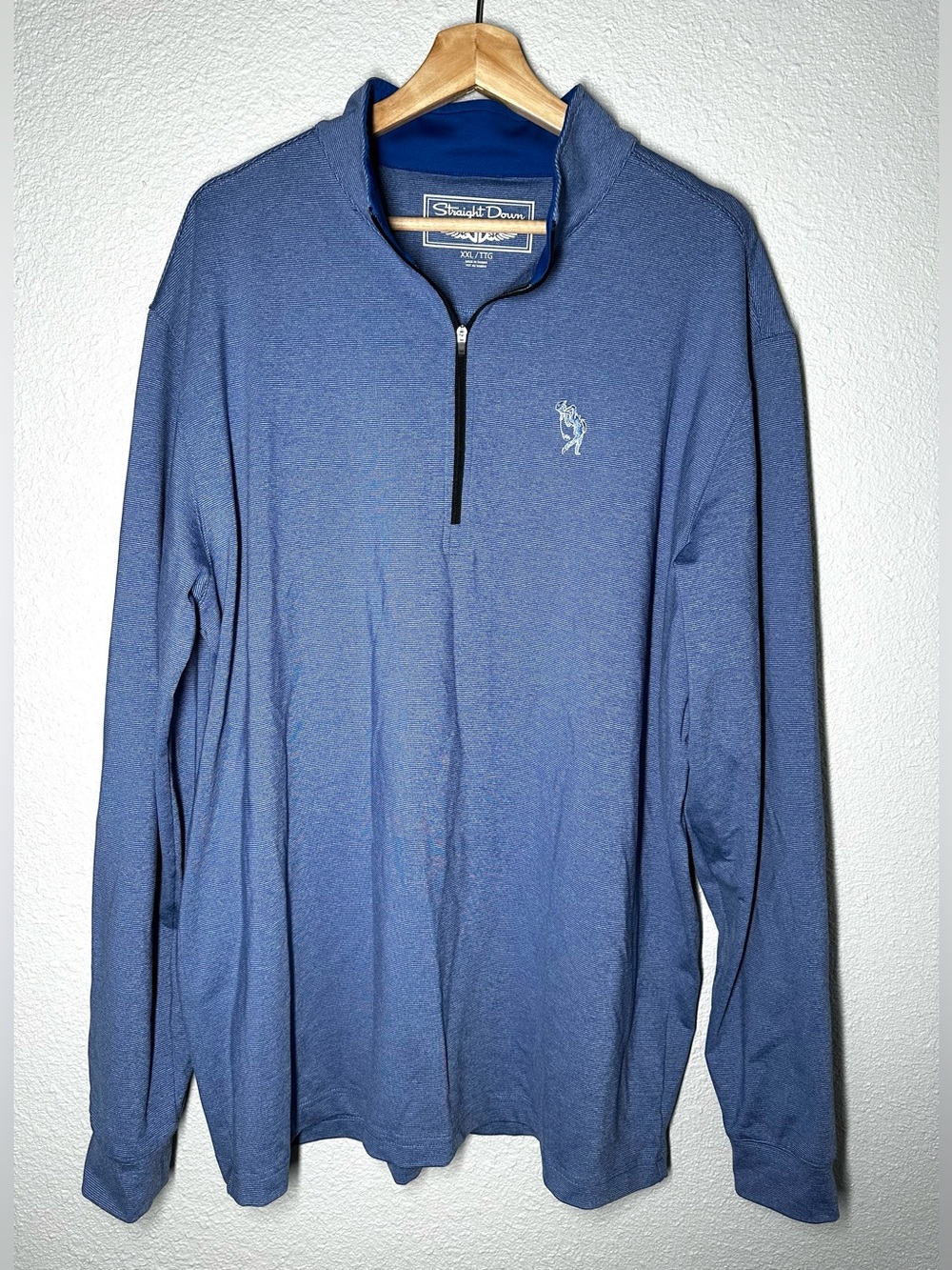 Straight Down Men’s 1/4 Zip Blue Striped Long Sleeve Golf Logo Size XXL